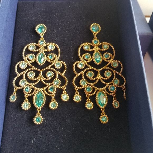 AUTHENTIC Swarovski 18k Gold Plated Azore Filigree Earrings & Ring SET - Picture 4 of 17